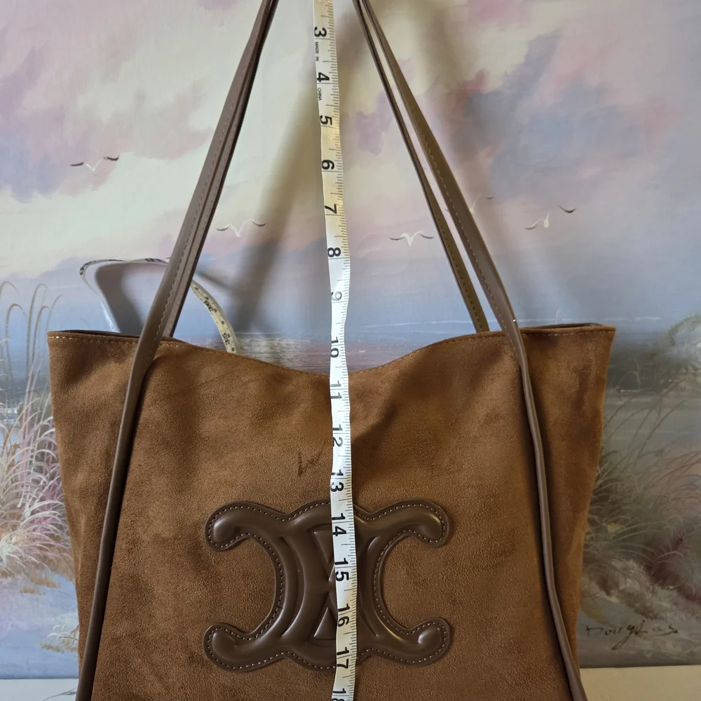 Brown Suede Tote Bag with Logo Accent - Picture 2 of 10